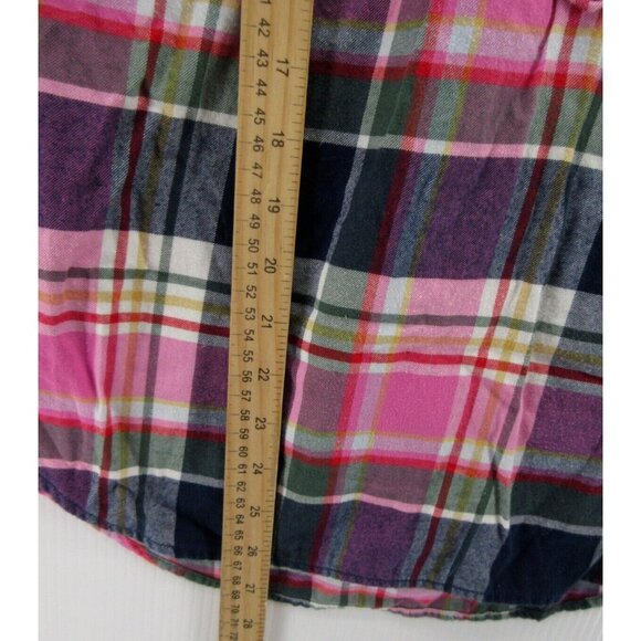 Lands End Top 10P Petites Flannel 1/2 Button Up Shirt Band Collar - Picture 5 of 11